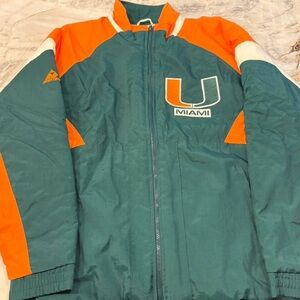 Vintage 80's Miami Hurricanes green and orange puffer jacket
